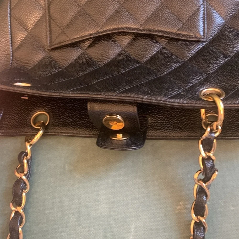 Chanel Petite Caviar tote black gold authentic “ needs strap rings “
